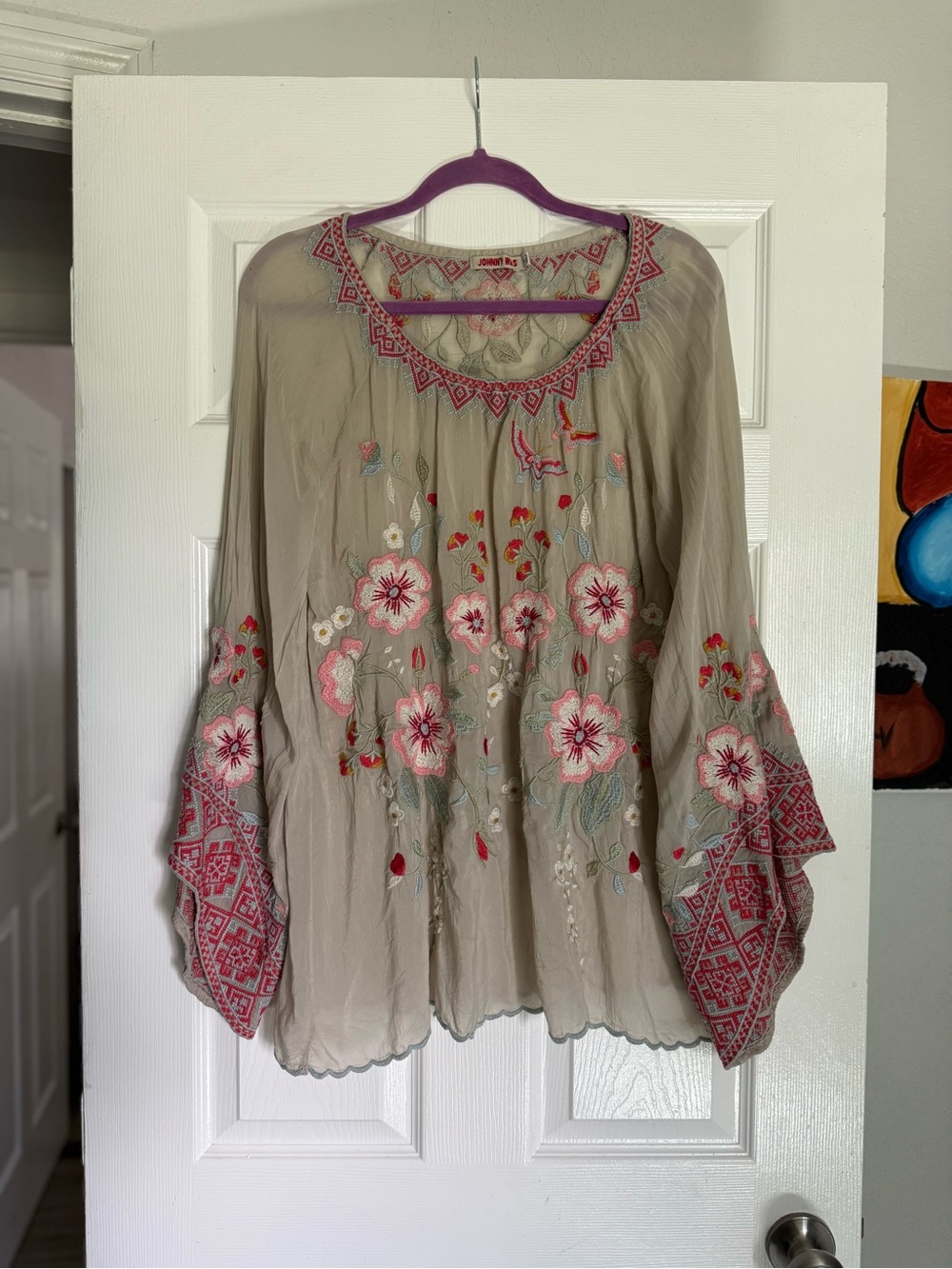 Will accept offers..Johnny Was Beige Tunic with Pink Floral Embroidery